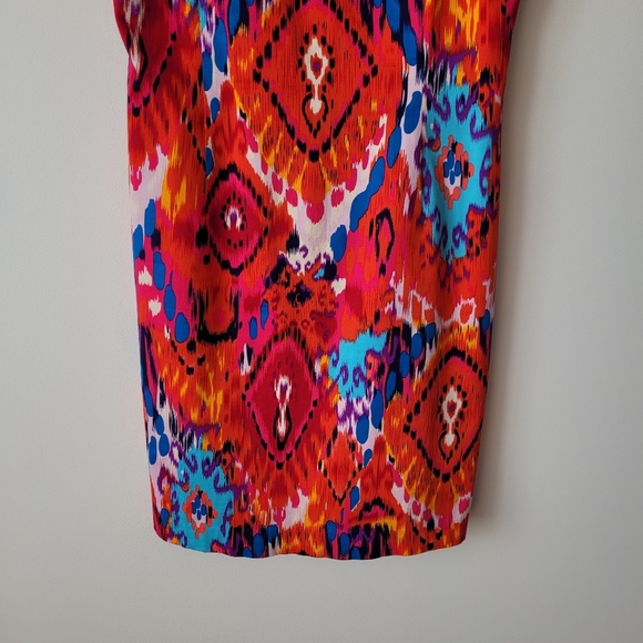 Belle Badgley Mischka Ikat Cotton Multi Color Sleeveless Sheath Dress Size 10 - Picture 7 of 15